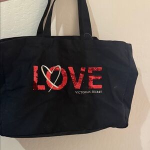Victoria's Secret Black Tote with Red LOVE Accent